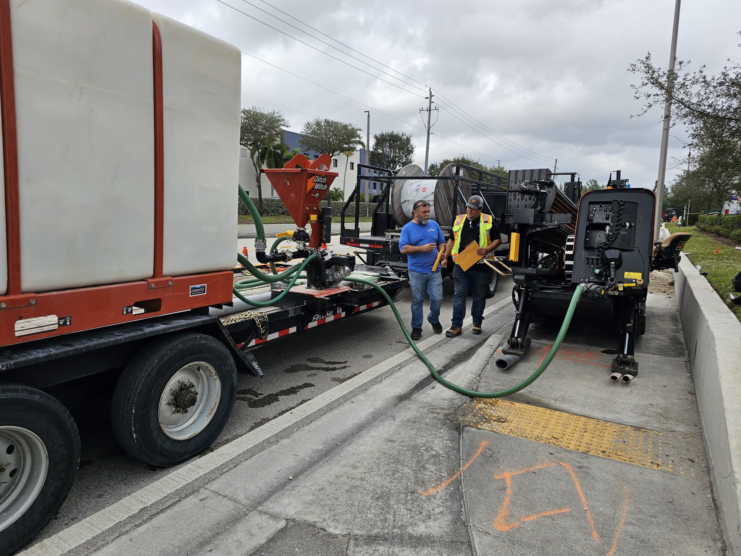 Directional drilling crew and equipment on an underground utility project in Broward County