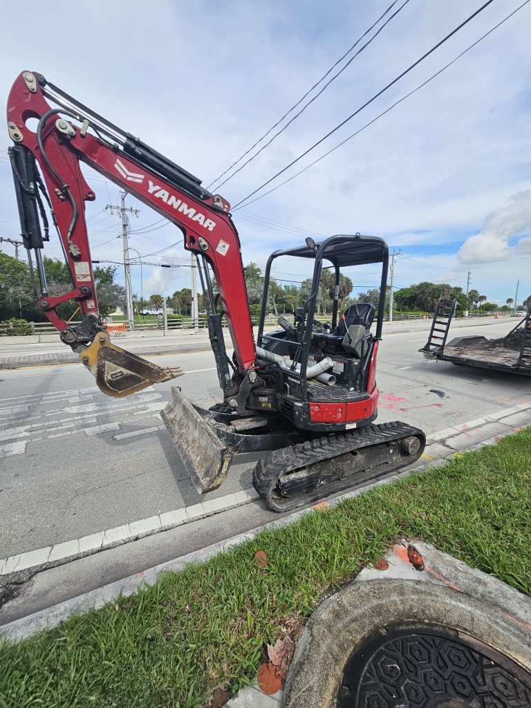Yanmar excavator used for underground utility construction in Miami-Dade County, Florida